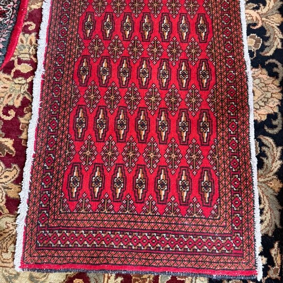 VTG Hand-Knotted All Wool Turkman-Style Oriental Sm Runner Rug Rustic Farmhouse - Picture 11 of 11